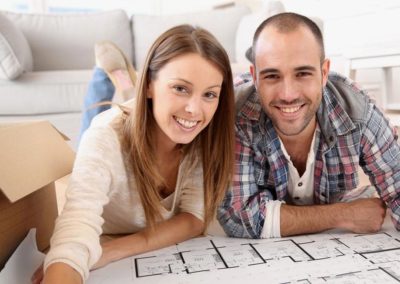 happy couple with plans